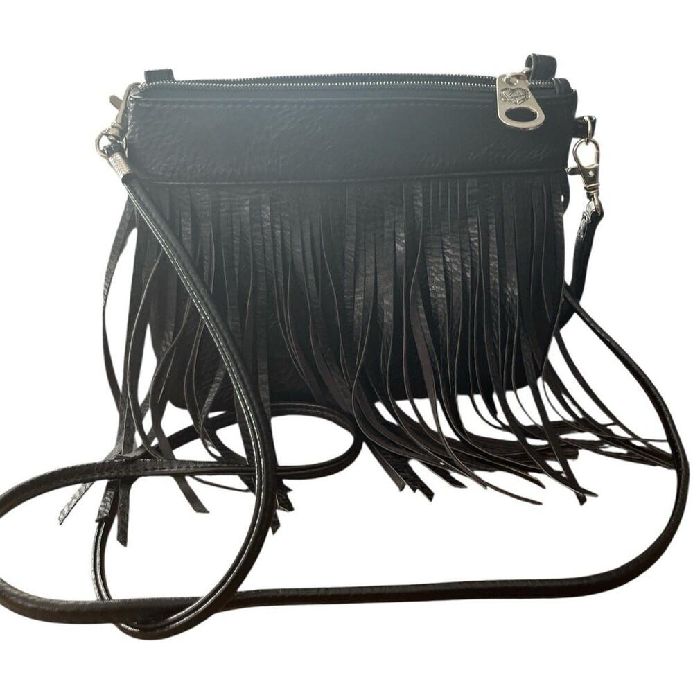 Shyanne Leather Western Crossbody Bag Fringe Black Cowgirl 8-1/2 x 6-1/2"